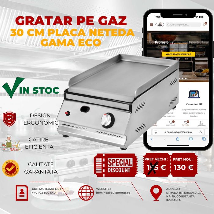 Gratar/Plita Inox Gaz 30 Cm,50 Cm,70 Cm,100 Cm DREPT,STRIAT,MIX