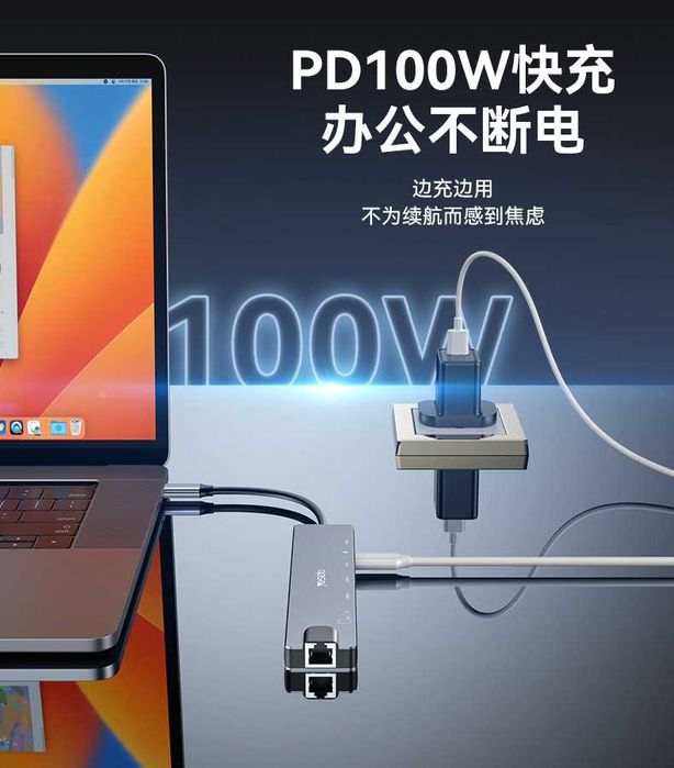 Yesido HB27 Hub 8 in 1 5Gbps/PD-100W 4K30Hz/RJ45/TF/SD Docking Station