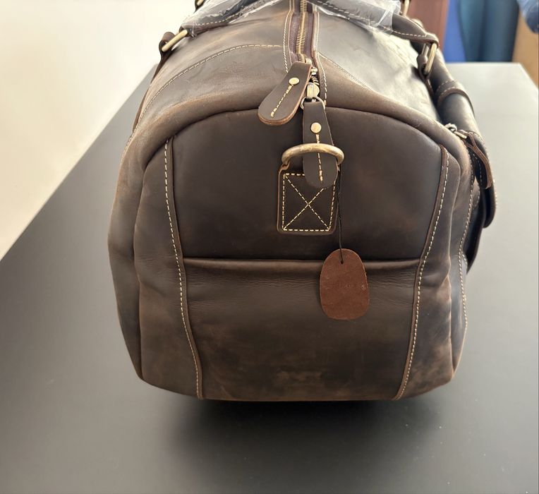 Кожен сак / пътна чанта от конска естествена кожа – тъмно кафяво