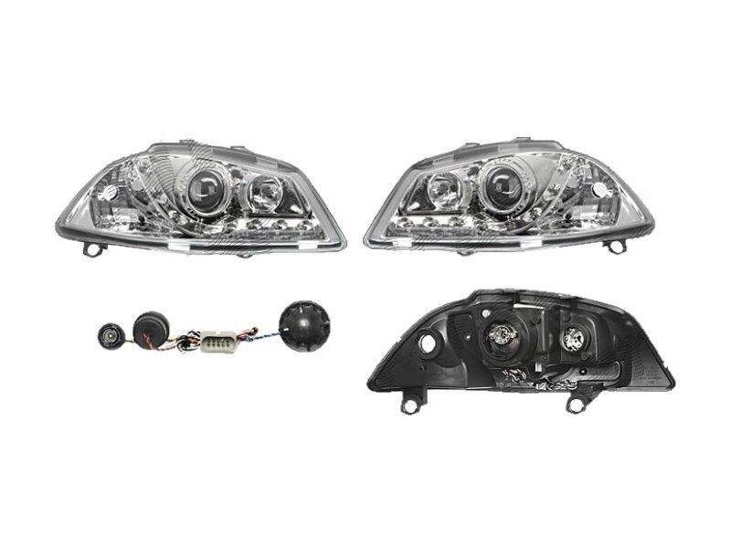 Set faruri tuning Seat Ibiza/ Cordoba 02.2002-05.2006 BestAutoVest partea Dreapta/ Stanga H1+H1 manual/electric, cu lumini pozitie LED, transparent argintiu