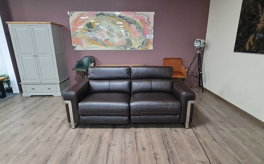 Тъмно кафяв кожен диван тройка "Moreno" с ел. релакс механизъм