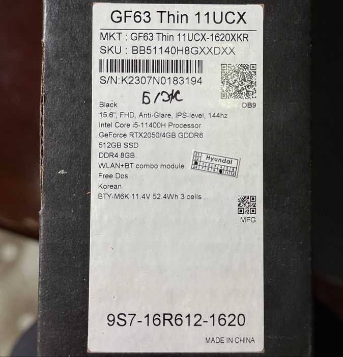 Notebook MSI GF63 Thin 11UCX