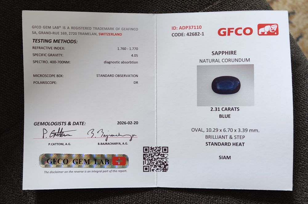 Сапфир от Сиам с швейцарски сертификат