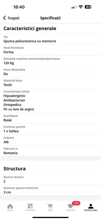 Saltea ortopedica 120x200x18cm memory foam 3cm, hipoalergenica