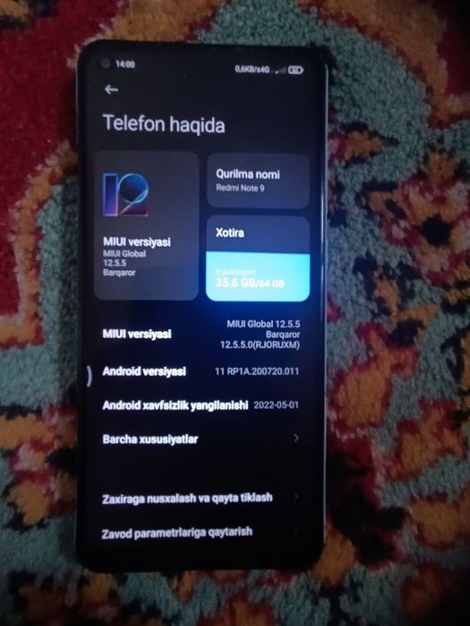 Redmi note 9 3ga 64tali
