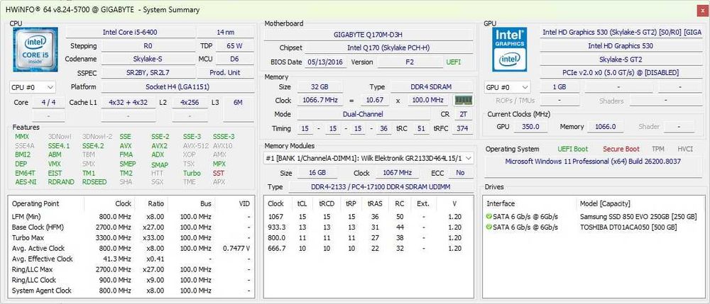 Компютър i5-6400/RAM 32GB DDR4/SSD 256GB + HDD 500GB