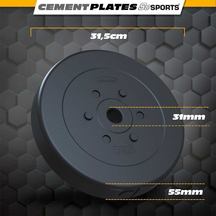 Set de 20 kg, discuri 2 x 10 kg, plastic, ciment