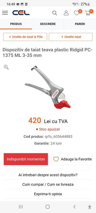 Dispozitiv de taiat teava de plastic