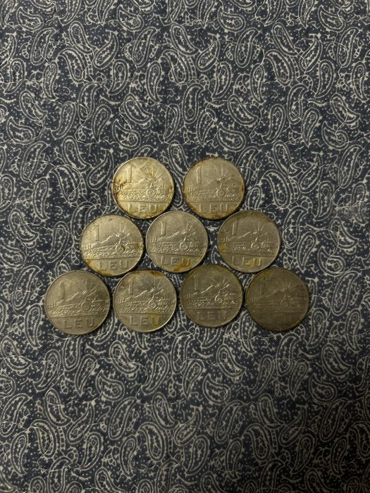 moneda de 1 leu emisa in romania, in anul 1966, 9 monede