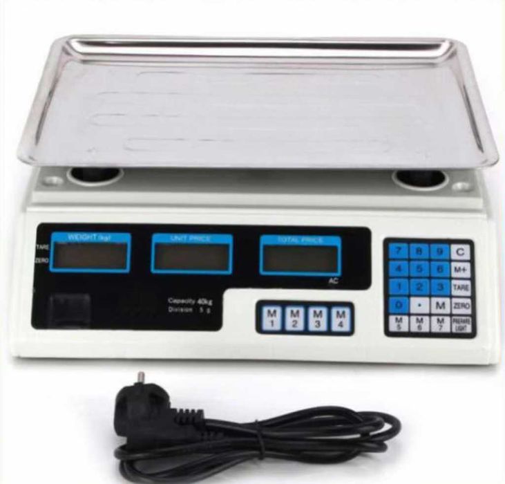 Електронна везна до 40 кг, включена батерия, цифрова,множество функции