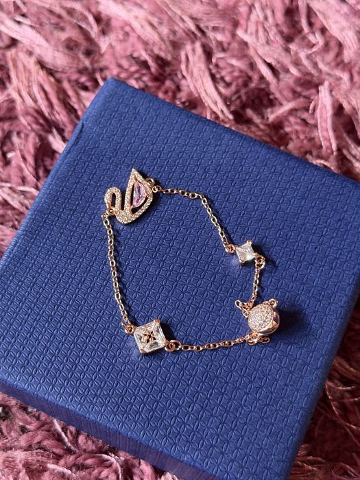 Bratara cu lebada swarovski rose gold 18 cm noua