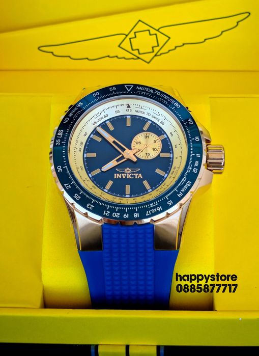 INVICTA Aviator Blue/Gold 50 mm, Инвикта нов ръчен часовник