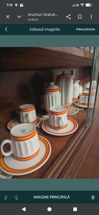 Set cesti cafea elegante, portelan, cu farfurioare NOI stil franțuzesc