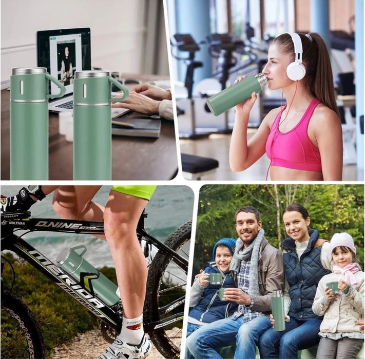 Set Termos cu 2 Cani din Otel Inoxidabil, Capacitate 500ml, Albastru