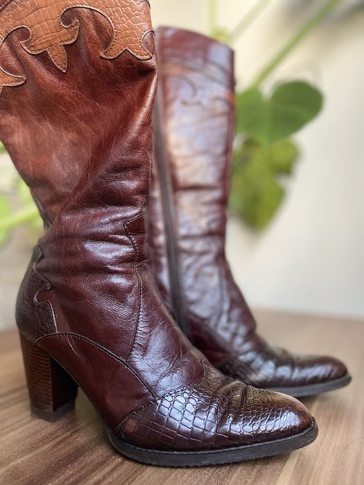 Cizme Piele Naturala Cowboy / Ciocate Vintage Western - Marimea 36