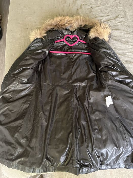 Кожено яке палто естествен пух