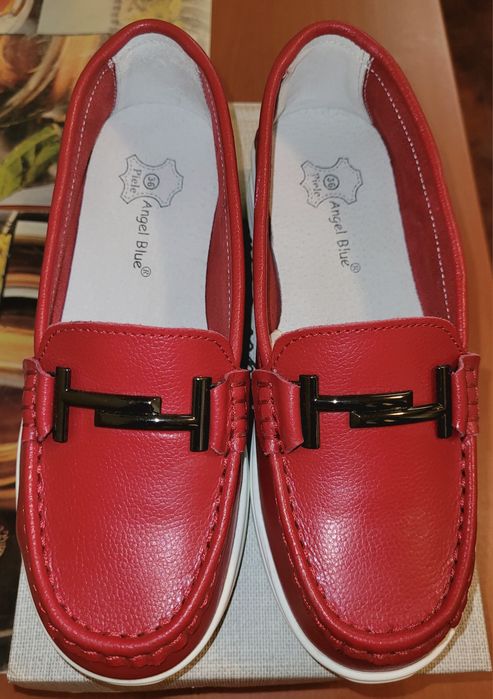 Pantofi rosu cu alb, piele naturala, mar. 36