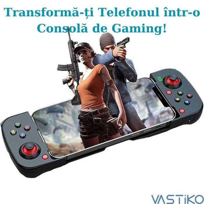 Controller de Gaming Jocuri pentru Telefoane VASTiKO - Compatibil Android iOS, Windows, Bluetooth 5.0, Design Ergonomic, Suport Retractabil