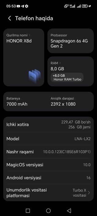 Honor x8d 8gb | 256gb qora