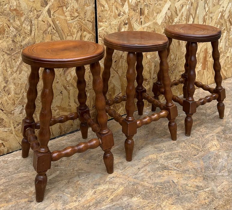 3 buc Scaunel Vintage din Lemn masiv stil rustic; Taburet; Scaun