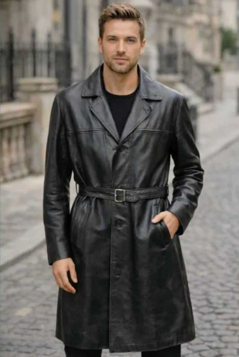 Palton lung piele naturală, clasic, elegant, bine întreținut vintage