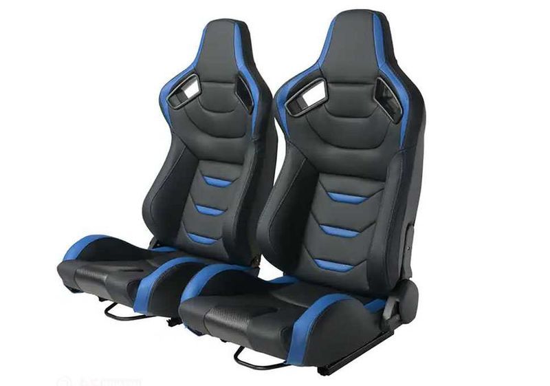 Спортни седалки за автомобил, еко кожа, черни/сини