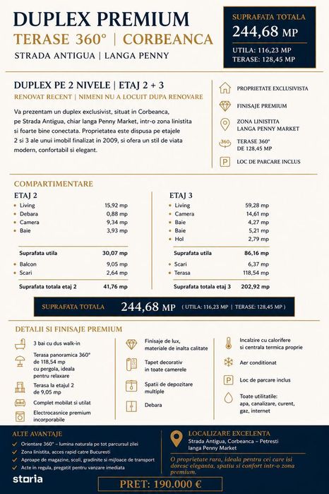 Duplex Premium 243 mp Util 116  Terasa 127 mp 360view  Corbeanca