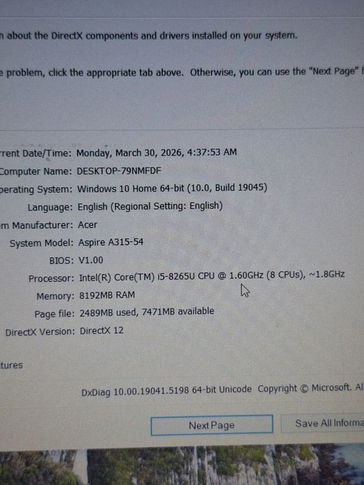 Laptop Acer cu i5 gen8 ssd si 8 g ddr4