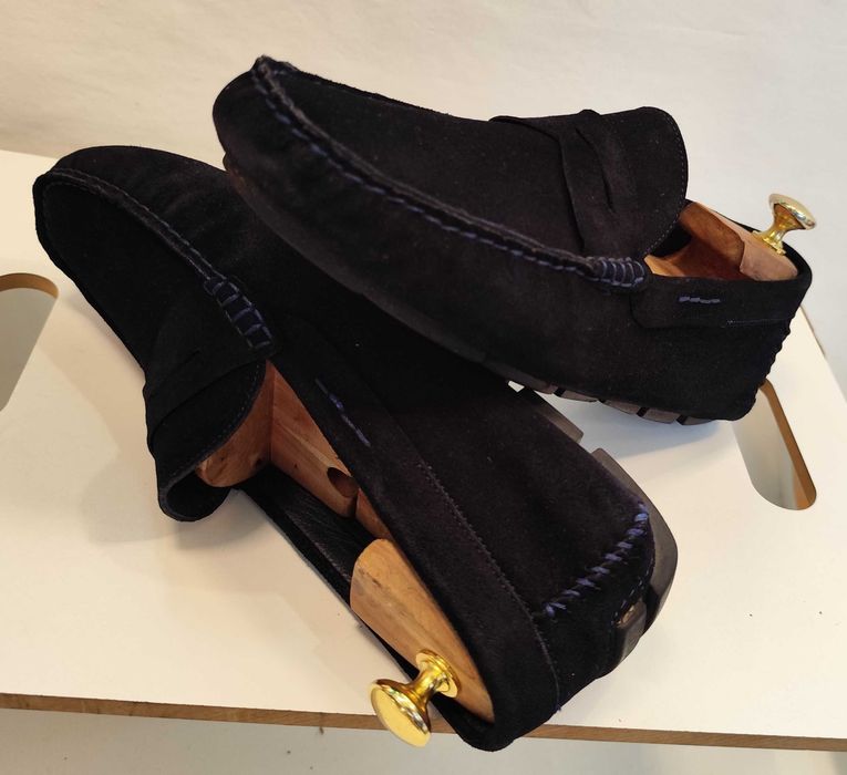 Pantofi mocasini casual 44 slip on Lav Atigianale piele naturala moale albastru