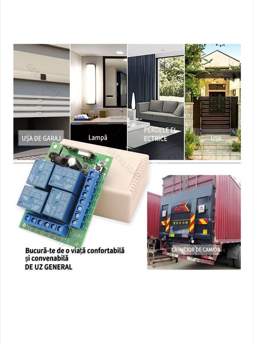 Comutator telecomandat cu releu wireless 433MHz, 4 canale, DC 12V.  Cu 3 telecomenzi.