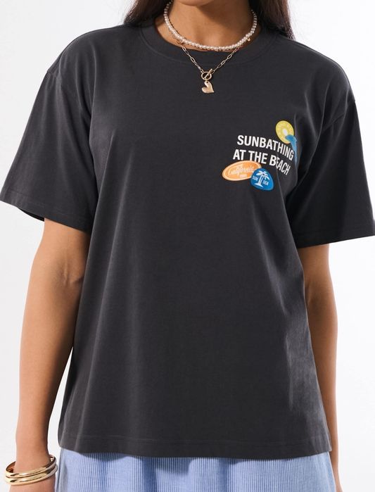 Нова дамска тениска с принт памук Sinsay размер XXS