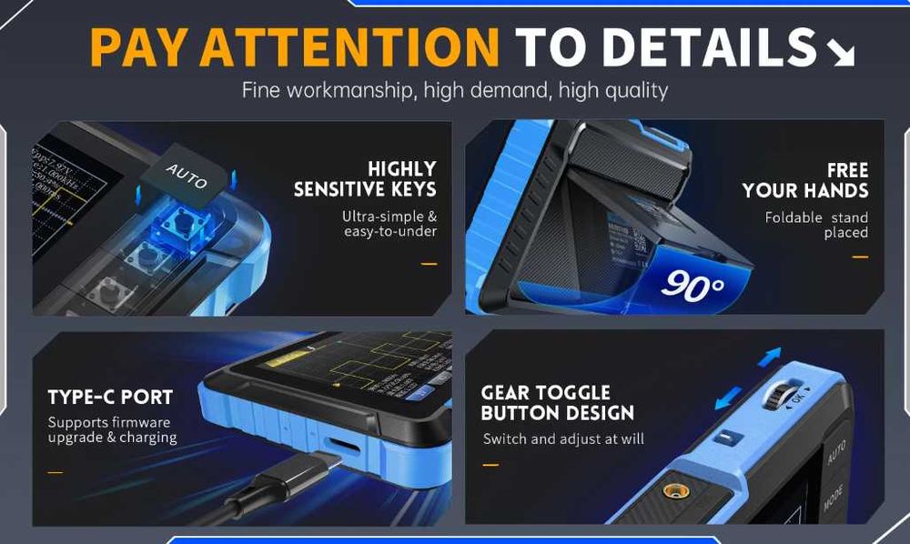 Цифров Осцилоскоп DSO510 10MHz 48MS/s 0-50KHz Сигнал Генератор ±400V