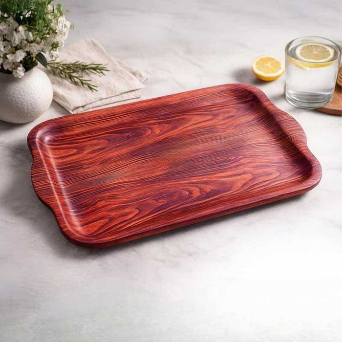 Поднос за сервиране 45 x 30 см, пластмаса с имитация на дърво