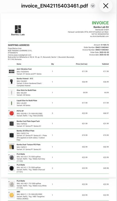 Vand / Schimb Imprimanta 3D Bambu Lab X1 Carbon