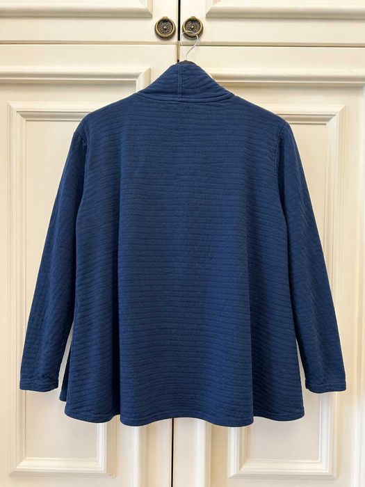 Cardigan damă Tommy Hilfiger bleumarin, bumbac și viscoză, model deschis cu interior în dungi, Mărimea L