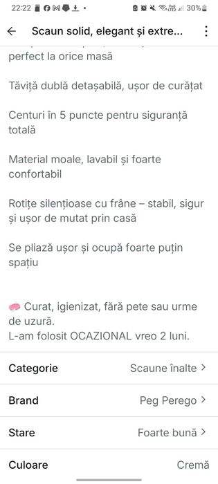 Scaun aproape nou, Peg Perego