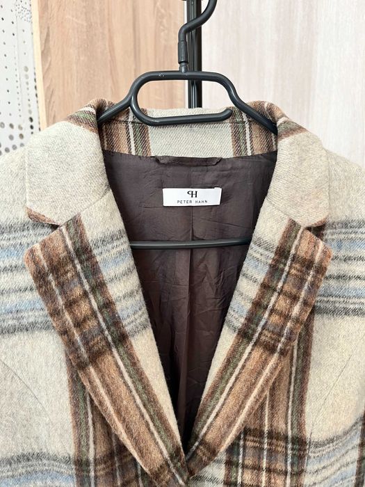 Вълнено сако каре в бежово и кафяво