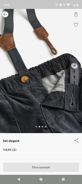 Set elegant bebe baietel cămașă, bretele si pantaloni, marca H&M, m 68