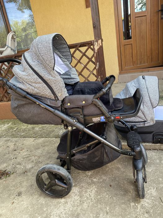 Cărucior 3 în 1 Adamex – complet, suspensii duble, stare foarte bună