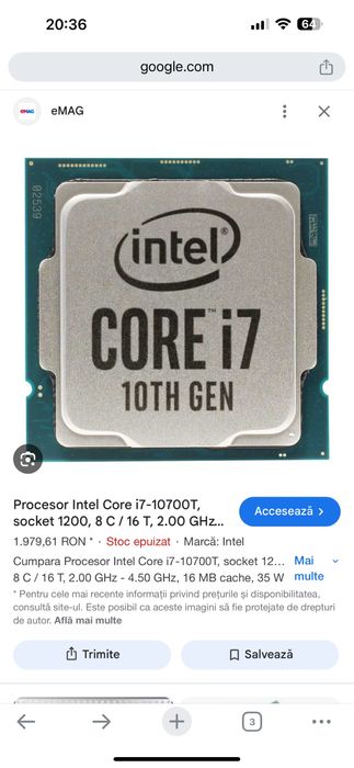Procesor intel i7 10700T , soket 1200