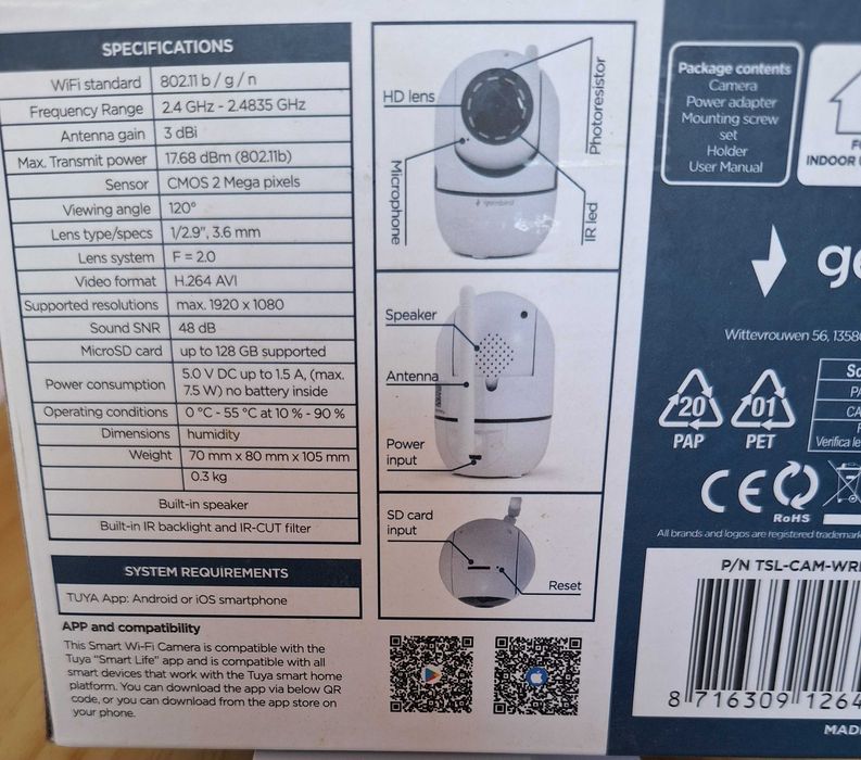 Tuya Gembird TSL-CAM-WRHD-02 Wi-Fi IP камера