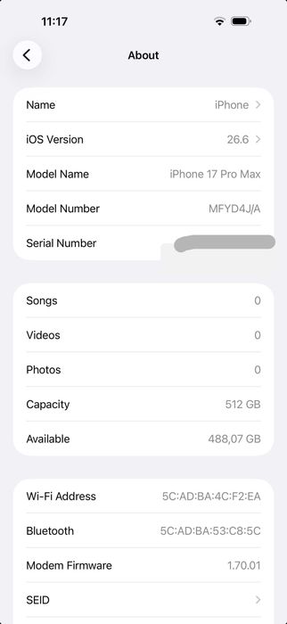 iPhone 17 Pro Max 512 GB Cosmic Orange — 91% АКБ, коробка