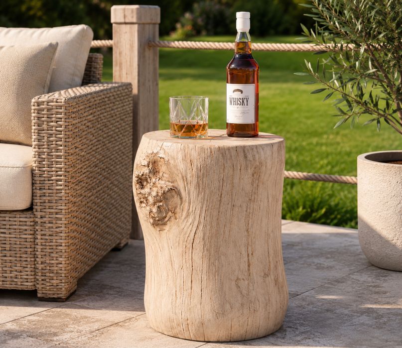 Masă laterală HOMPUS – aspect lemn natural | Pentru grădină, balcon și terasă | Nouă