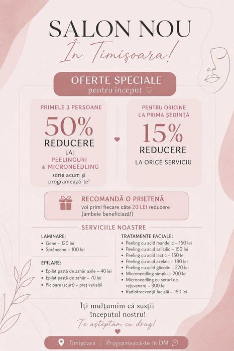 Servicii REDUSE salon frumusete Timisoara( Reduceri mari de inceput)