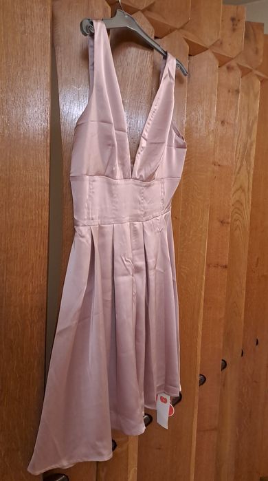 Rochie satin roz pudrat