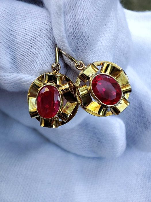 Cercei Aur 14K Ungaria Cu Rubelit Unicat