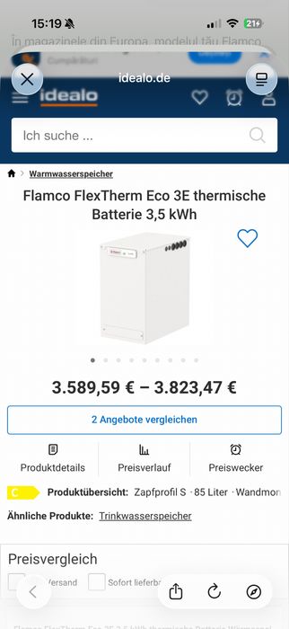Flamco FlexTherm Eco 3E 3.5 kWh Acumulator Termic Inteligent pentru Apă Caldă Menajeră 230V Powered by Sunamp Nou