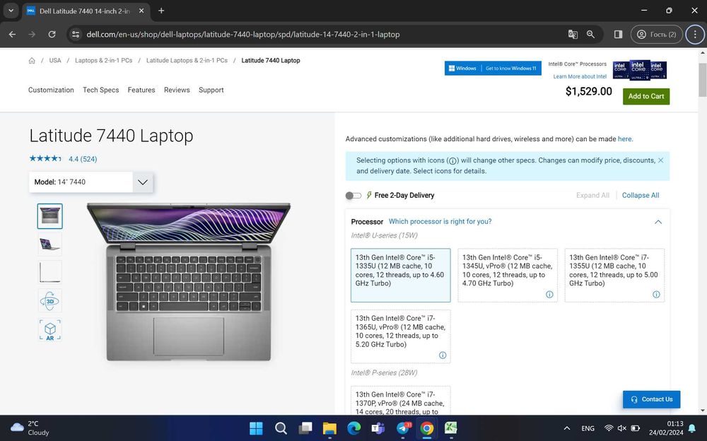 Srochno!!! DELL Latitude 7440-i5 13th, 16gb DDR5, 256Gb, simcard!!!