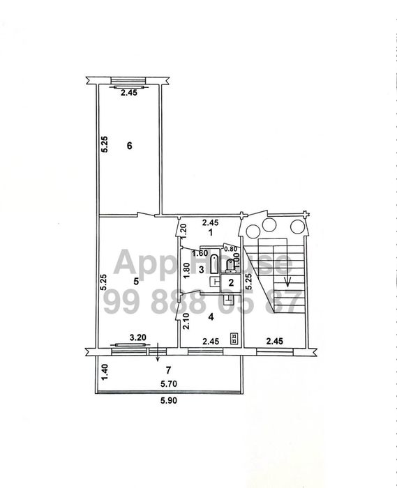 2-ух в 3-ех комнат 2/3/4 Ависозлар 4, метро Яшнобад, балкон 1,5х6.