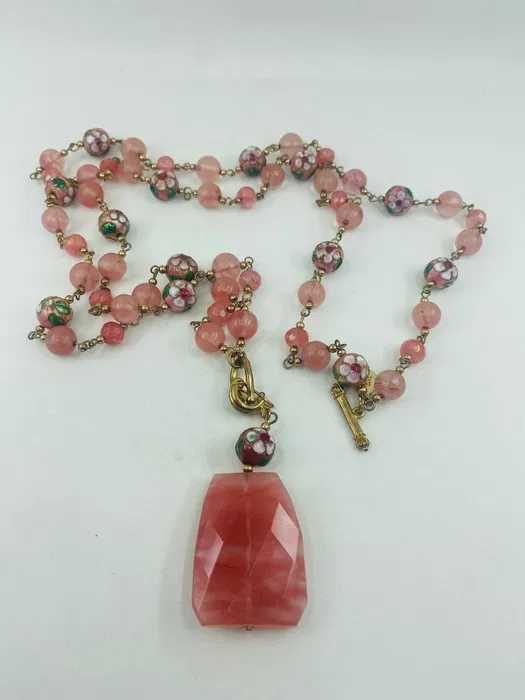 margele cuart roz somon cu bile cloisonné lungime totala 65 cm x 2